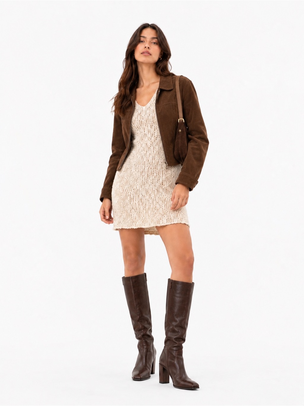 Dex Oatmeal Knit Short Sleeve V-Neck Sweater Dress – Size Medium EUC